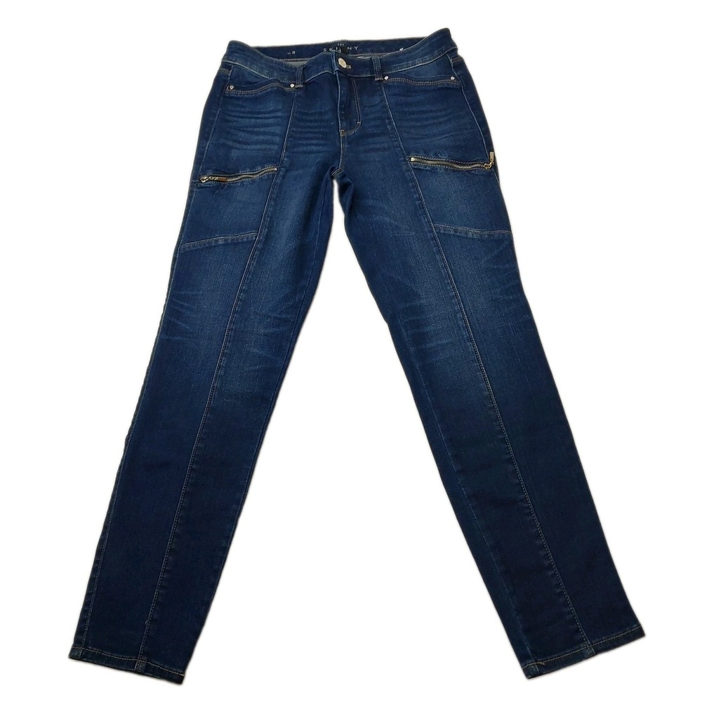 White House Black Market Skinny Jeans 8R Dark Wash Stretch Zipper Moto Style